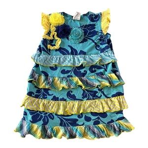 Zaza Couture girls size 2T ruffle dress blue and yellow